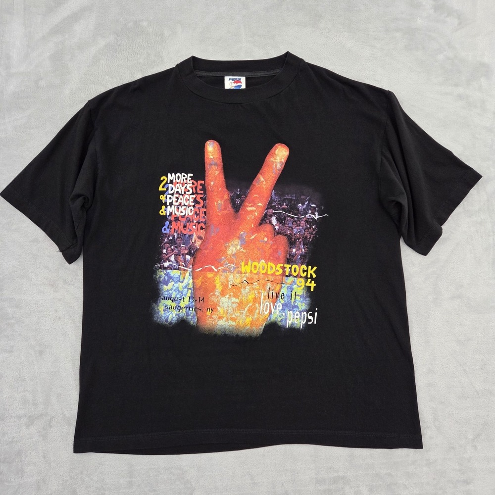 Woodstock 94 Pepsi T-Shirt XL Black Graphic Print Vintage Festival Concert Tee